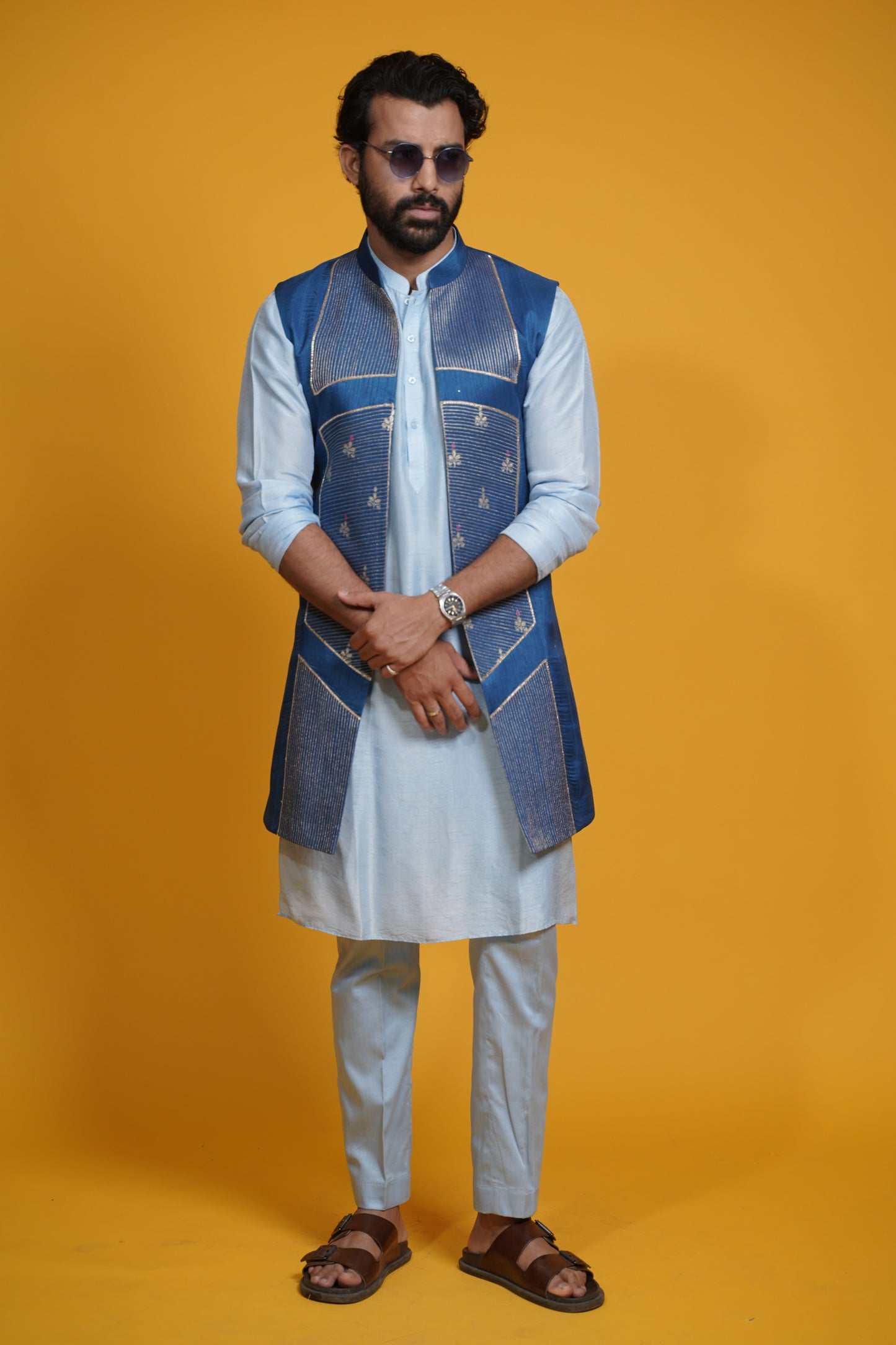 Shaaz kurta with open jacket and trousers
