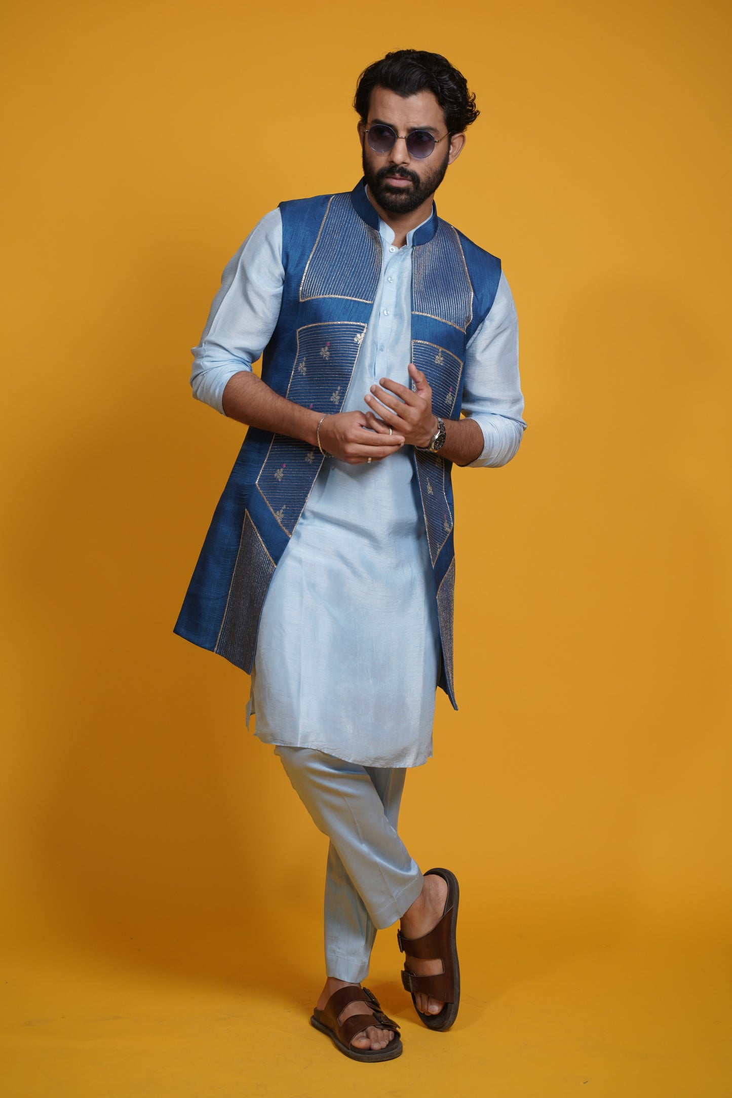 Shaaz kurta with open jacket and trousers