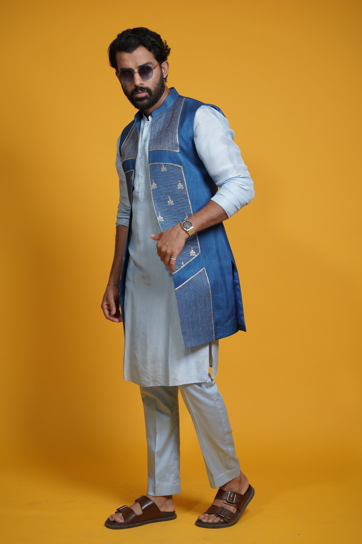 Shaaz kurta with open jacket and trousers