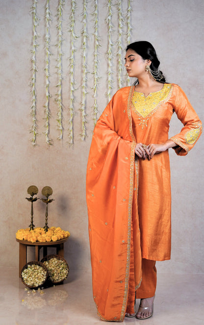 Mehrange Festive Kurta Set - Orange