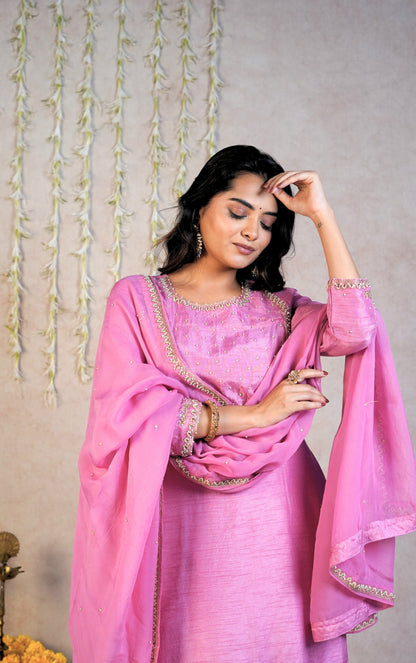 Gulbano Festive Kurta Set - Bubble Pink