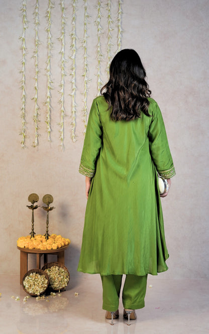 Leher Festive Kurta Set - Green