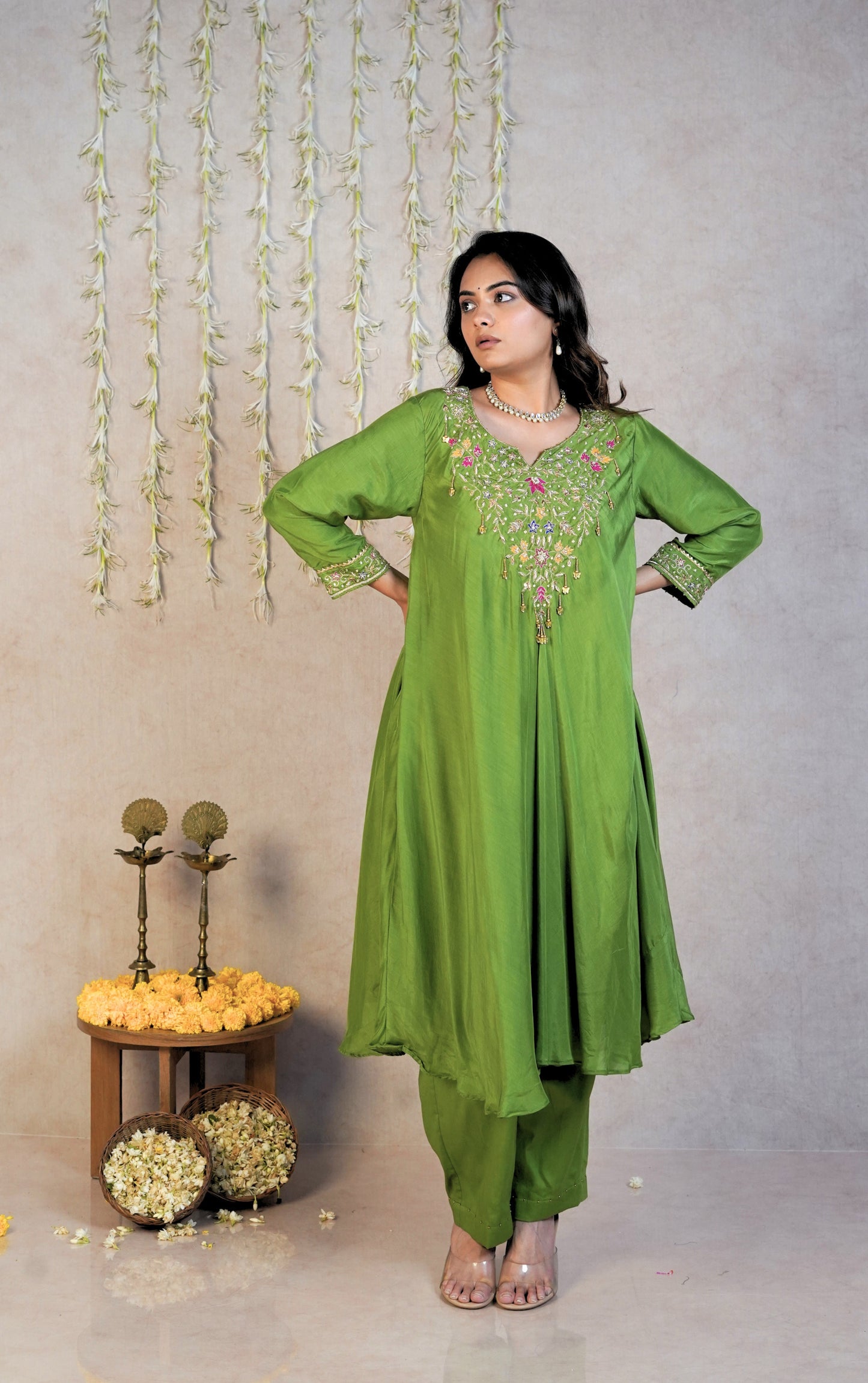 Leher Festive Kurta Set - Green