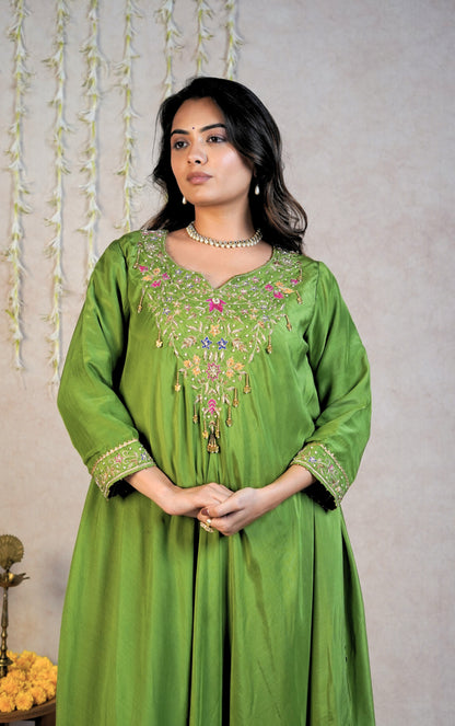 Leher Festive Kurta Set - Green