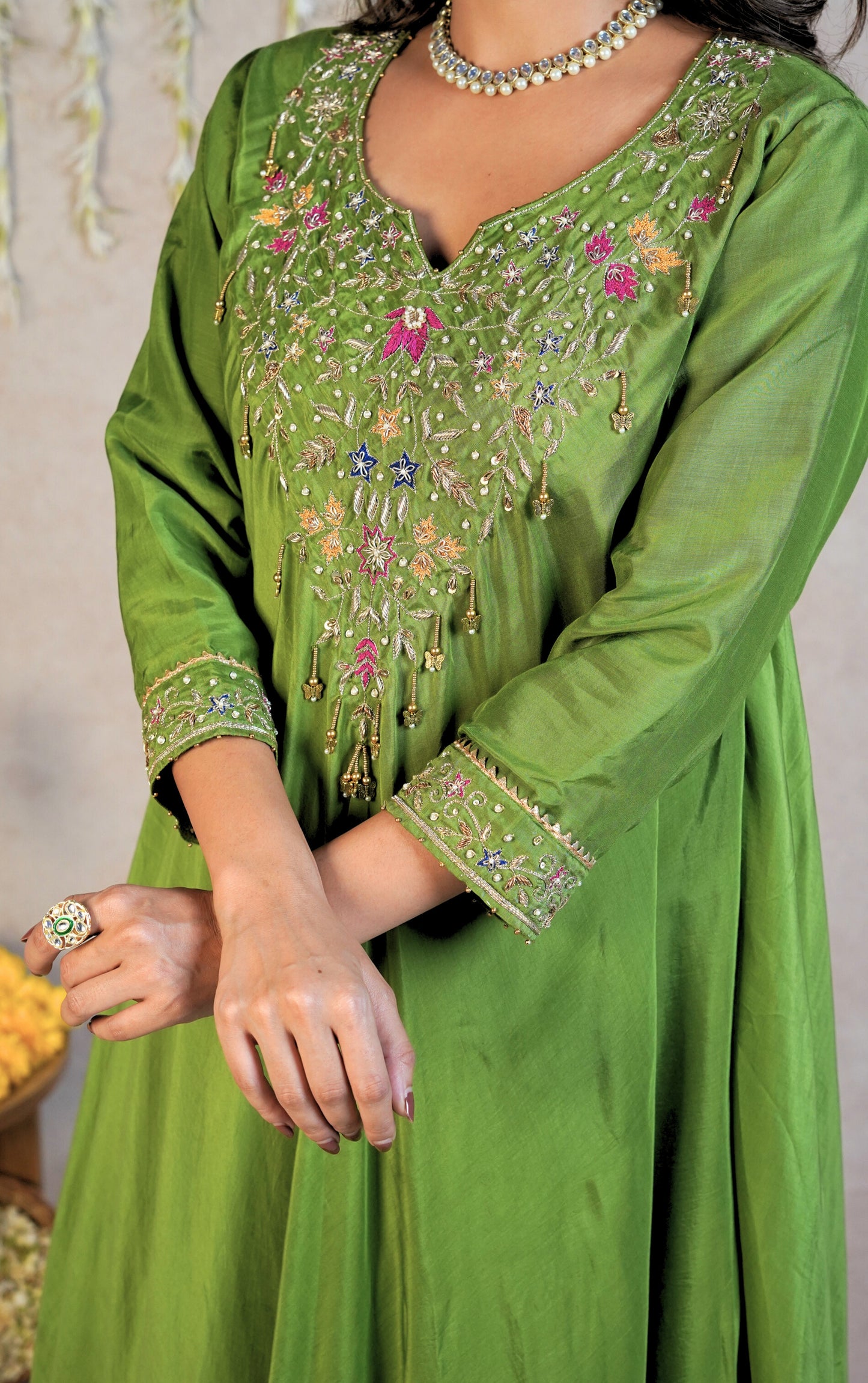 Leher Festive Kurta Set - Green