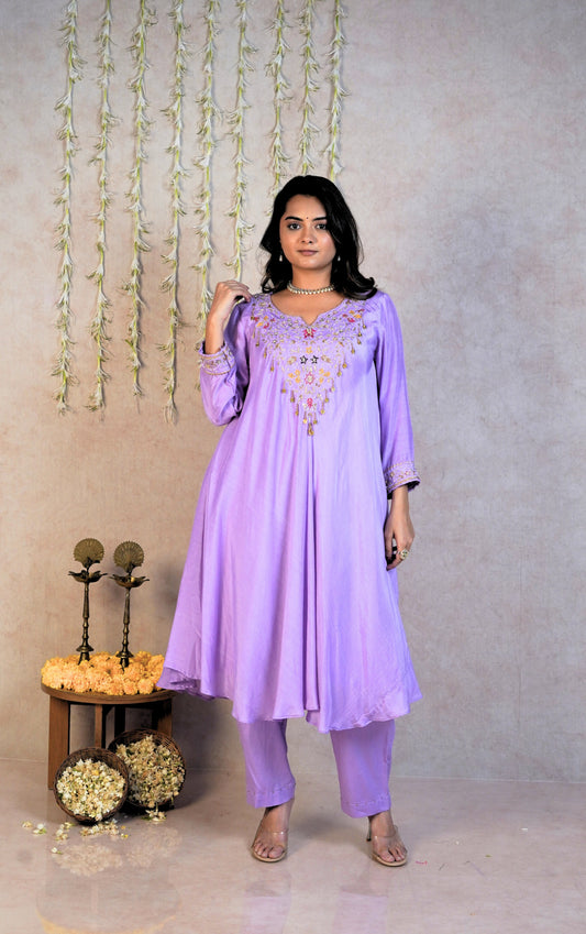 Leher Festive Kurta Set - Lilac