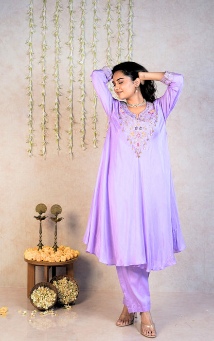 Leher Festive Kurta Set - Lilac
