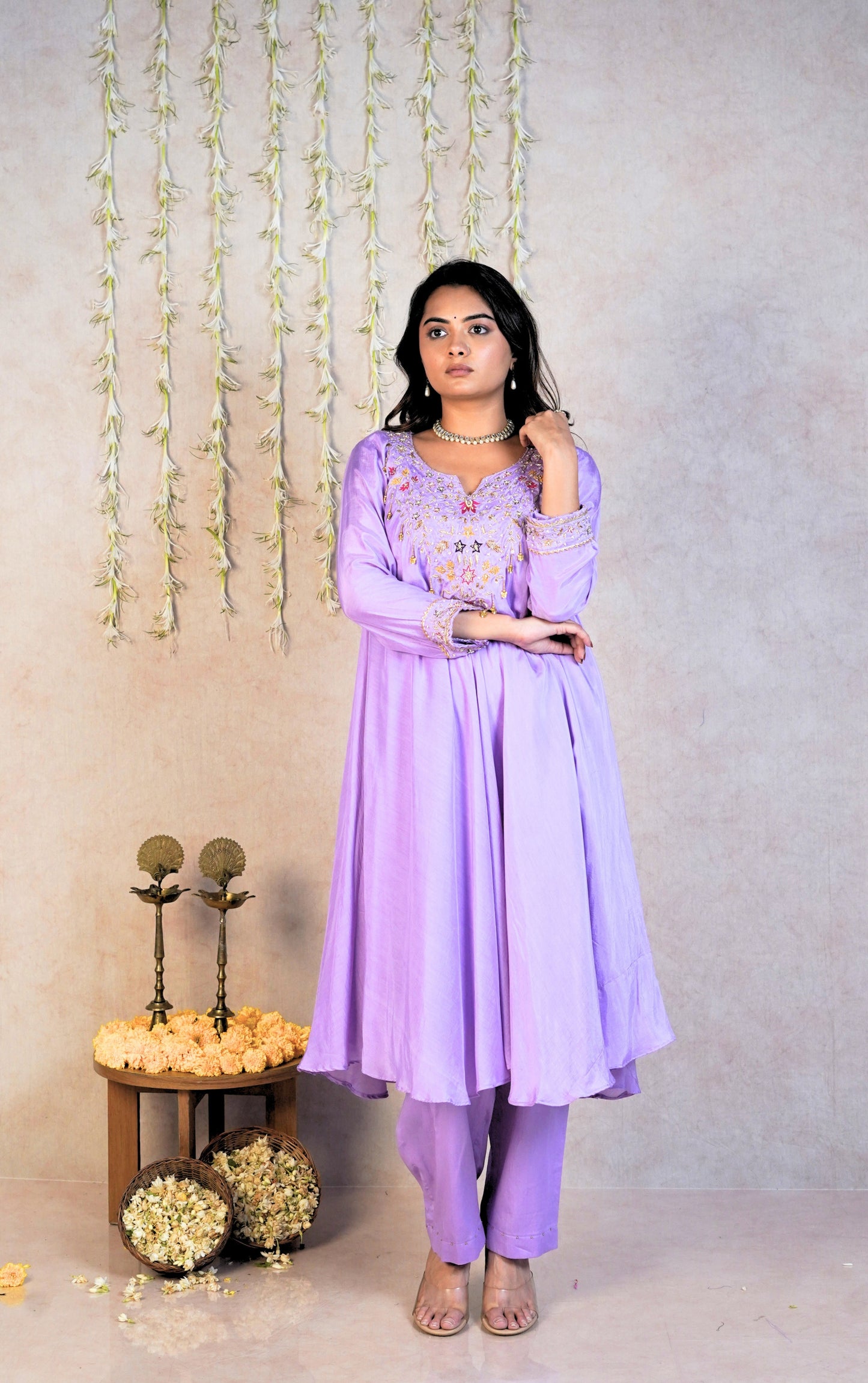 Leher Festive Kurta Set - Lilac