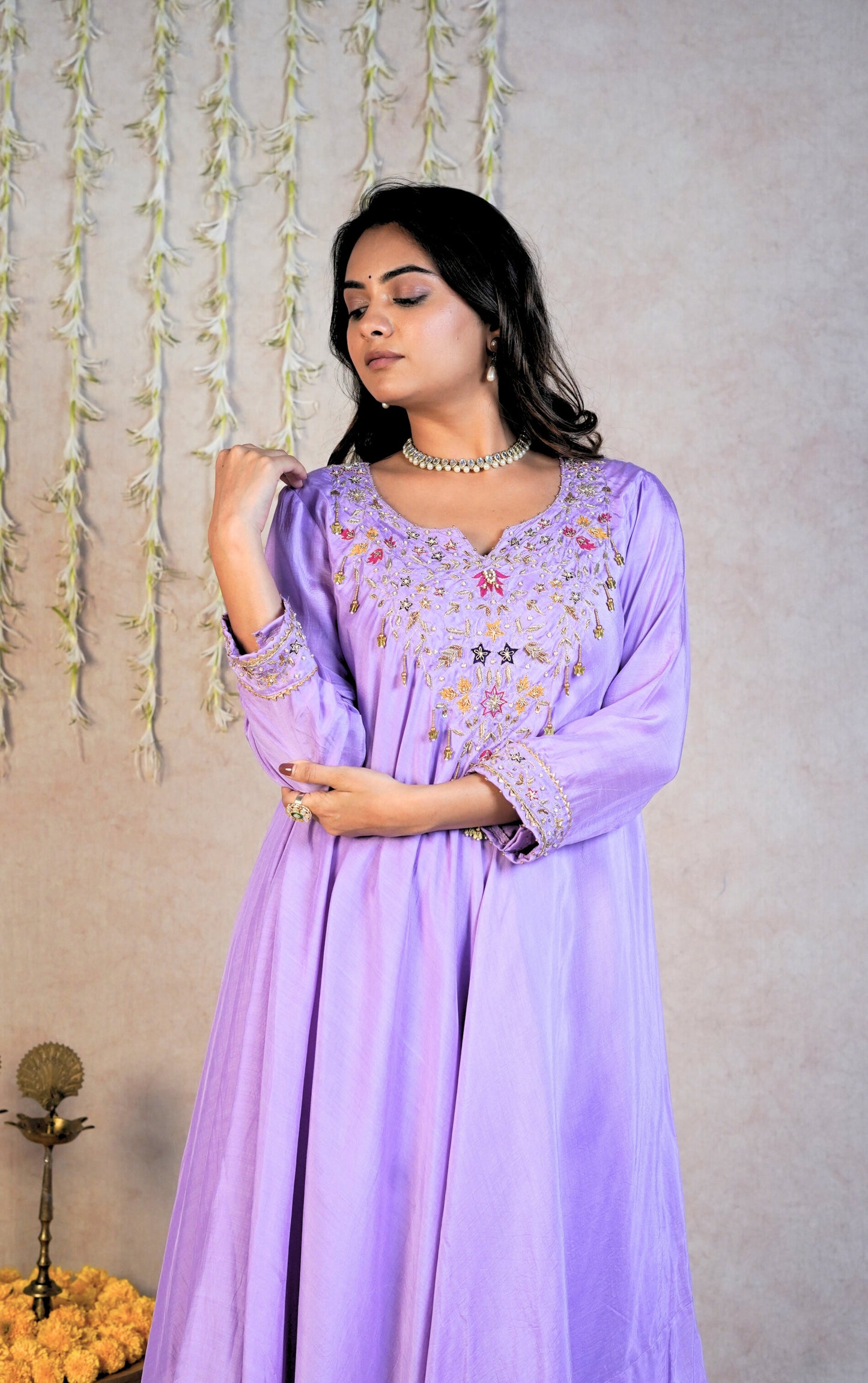 Leher Festive Kurta Set - Lilac