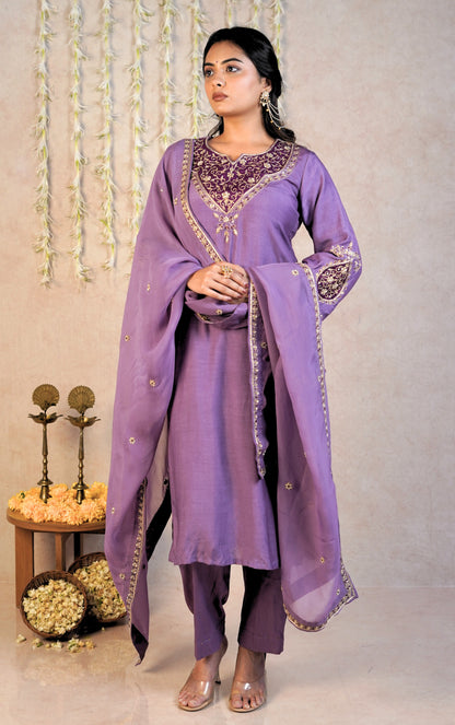 Mehrange Festive Kurta Set - Purple