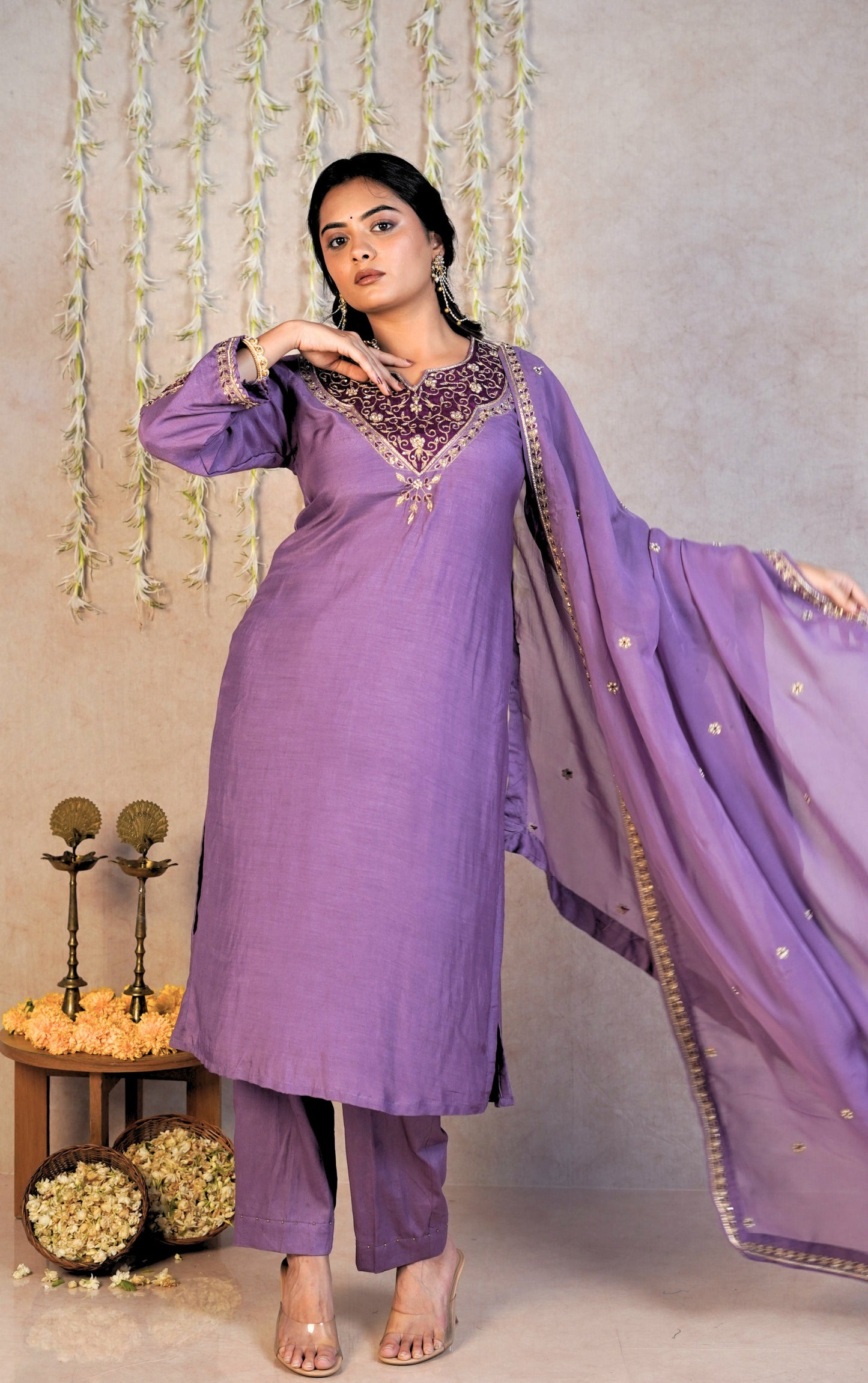 Mehrange Festive Kurta Set - Purple