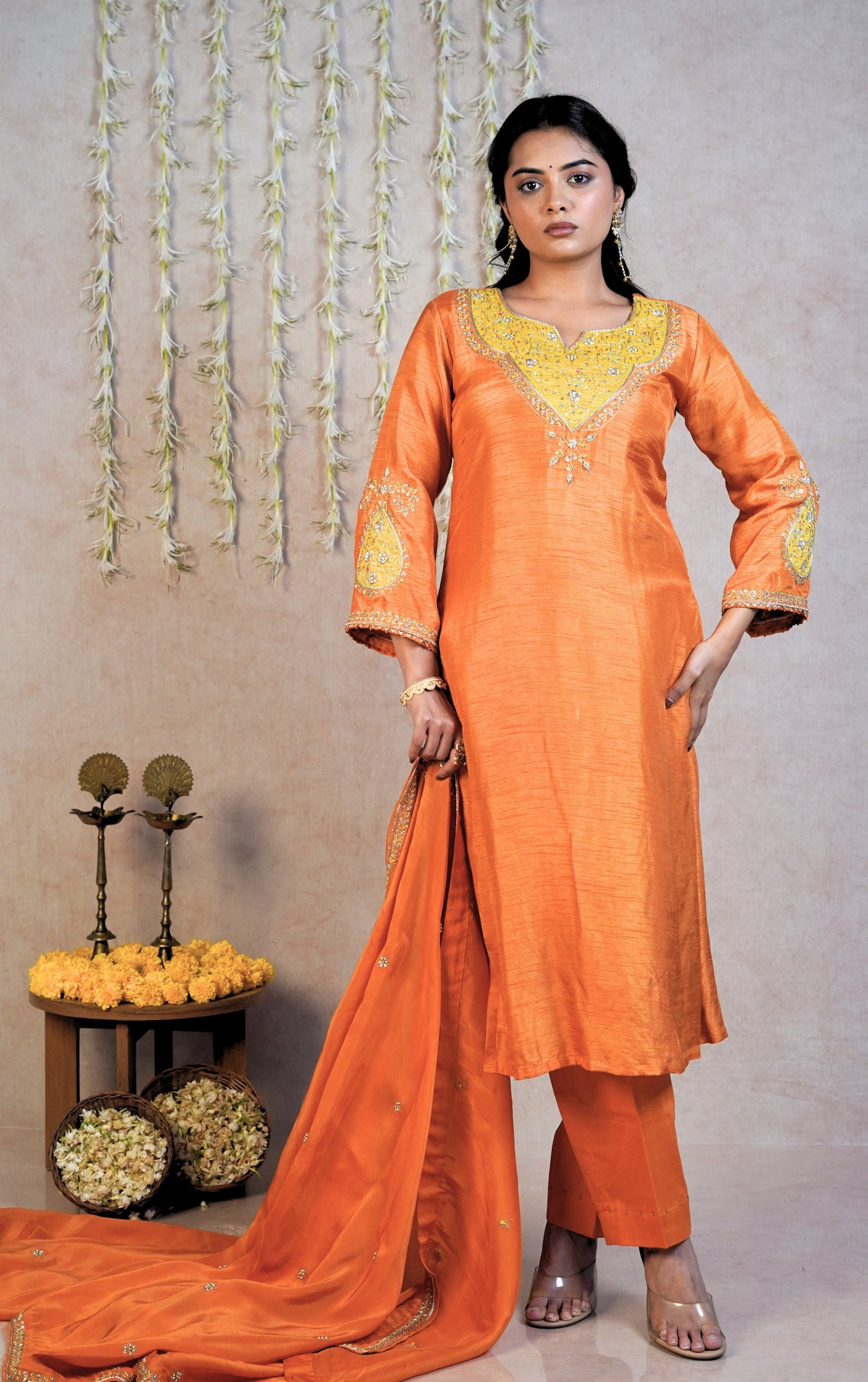 Mehrange Festive Kurta Set - Orange
