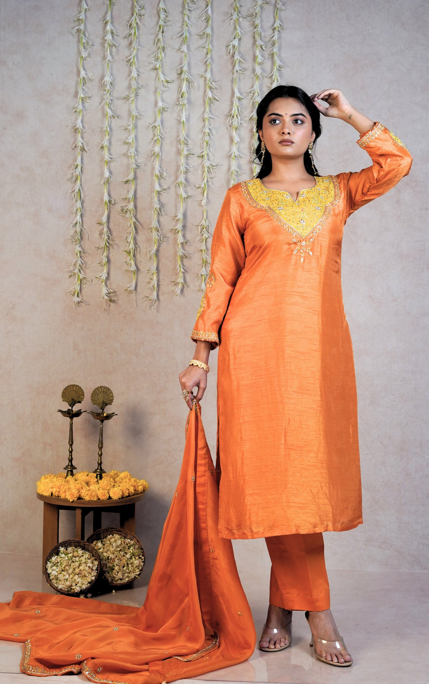 Mehrange Festive Kurta Set - Orange