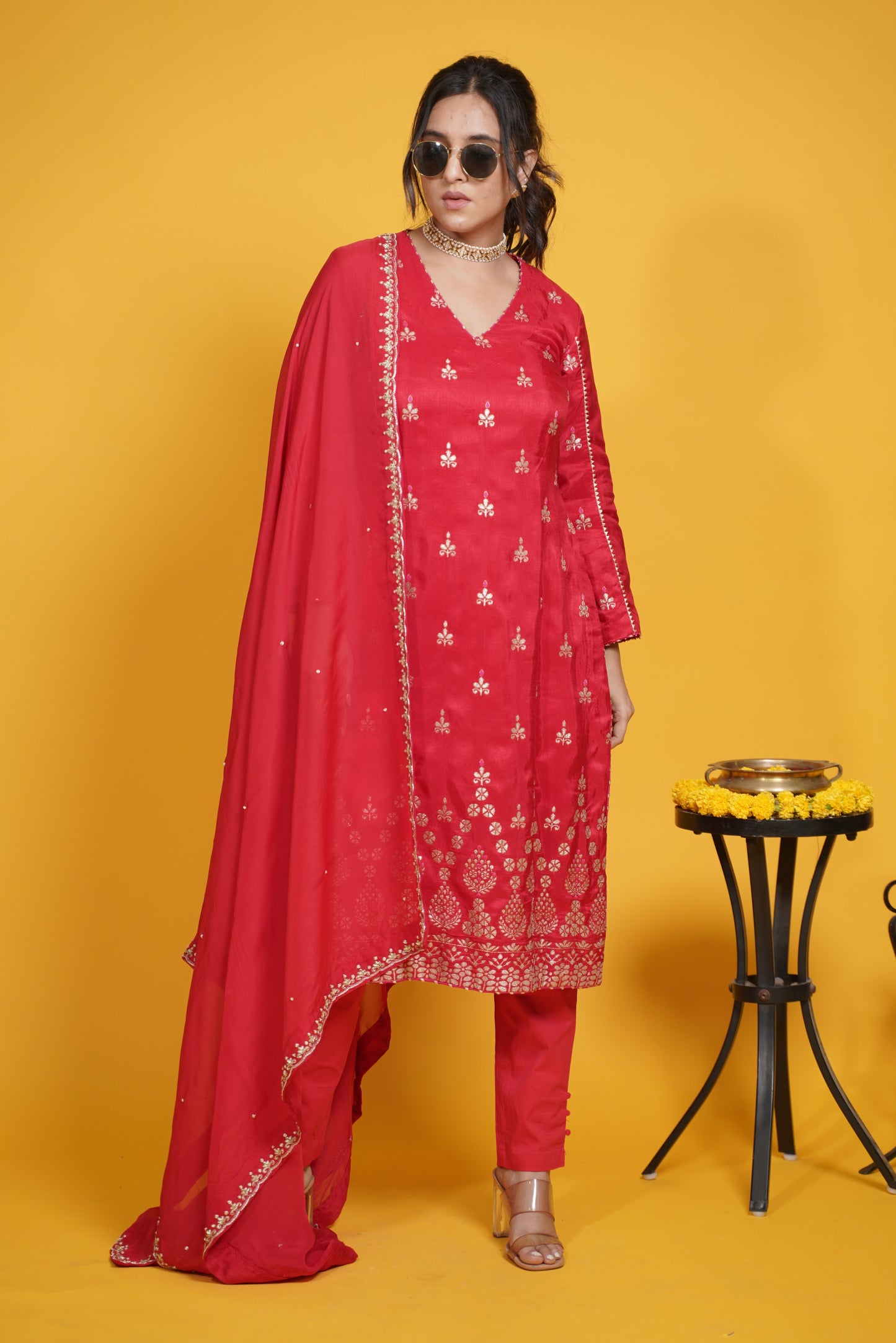 Gulbaahar Kurta set - red