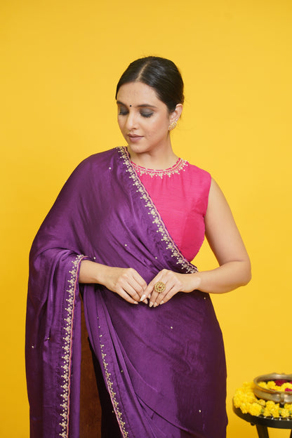 Chamak Pre-draped saree with Pink blouse