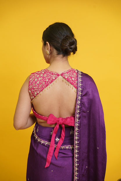 Chamak Pre-draped saree with Pink blouse