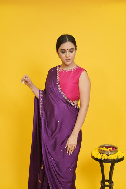 Chamak Pre-draped saree with Pink blouse